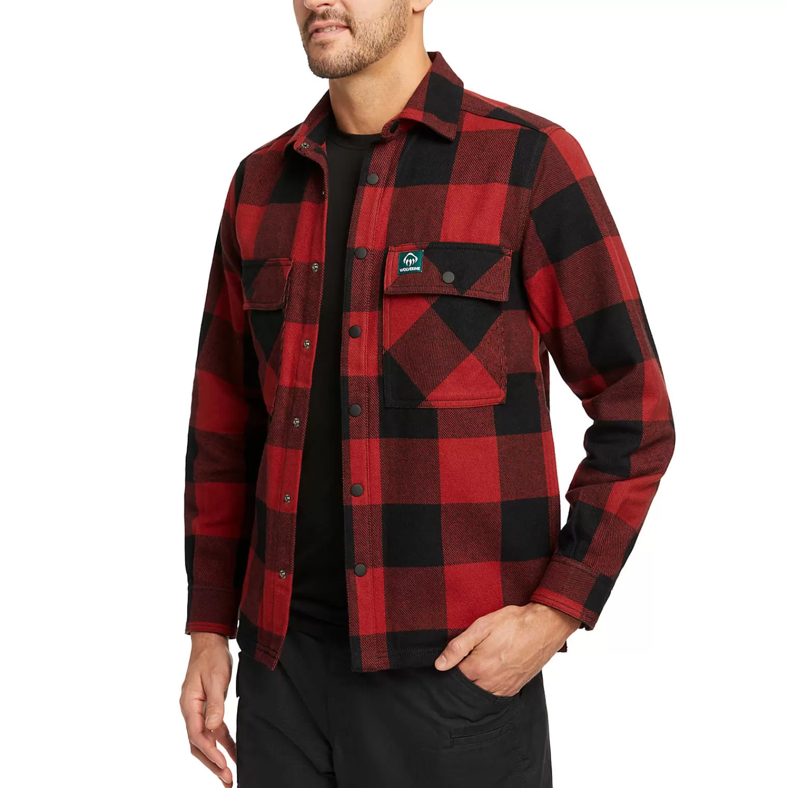 Wolverine Forge Flannel Overshirt Dark Red Plaid Outlet