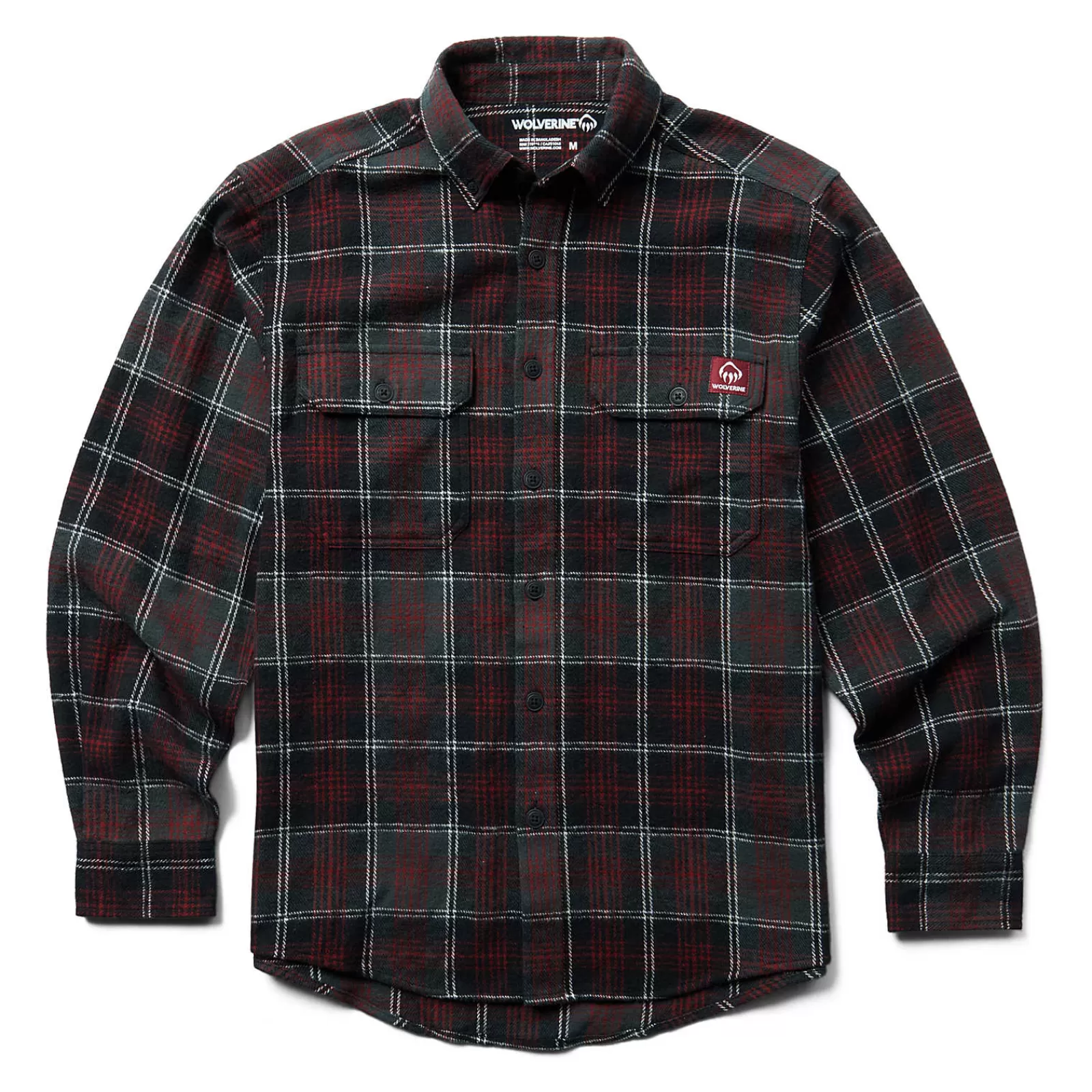 Wolverine Glacier Heavyweight Long Sleeve Flannel Shirt Midnight Black Plaid Sale