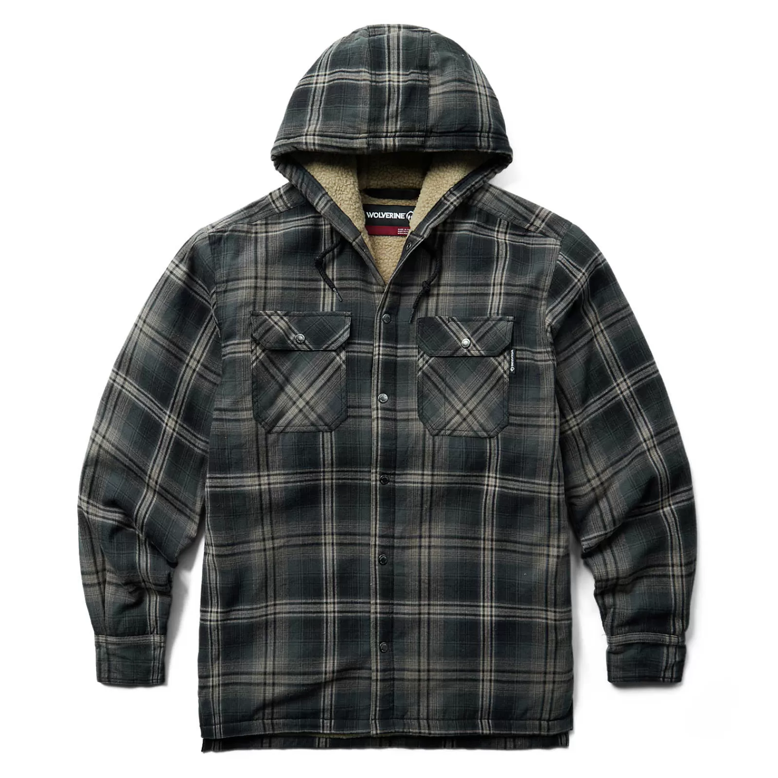 Wolverine Hastings Sherpa Lined Hooded Shirt-Jac Black Plaid Clearance