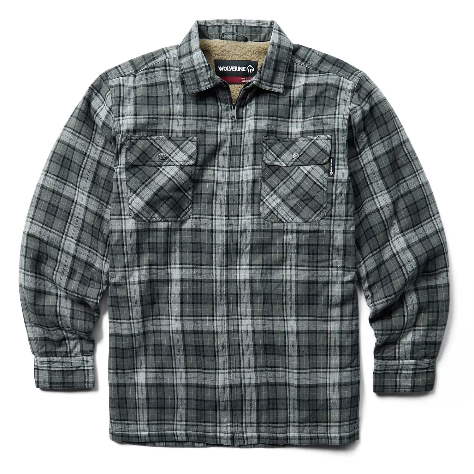 Wolverine Hastings Sherpa Lined Zip Shirt-Jac Asphalt Plaid Hot