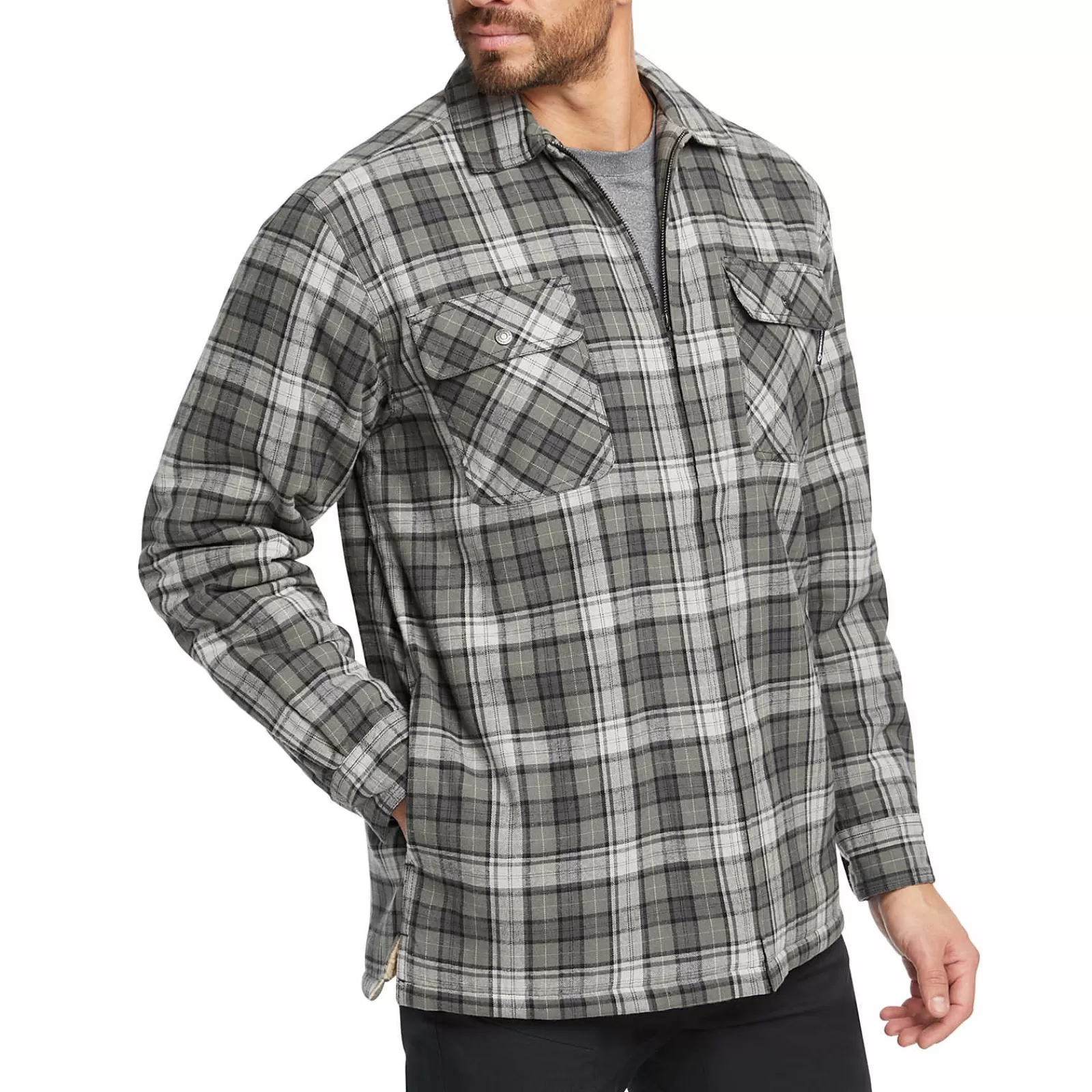 Wolverine Hastings Sherpa Lined Zip Shirt-Jac Asphalt Plaid Hot