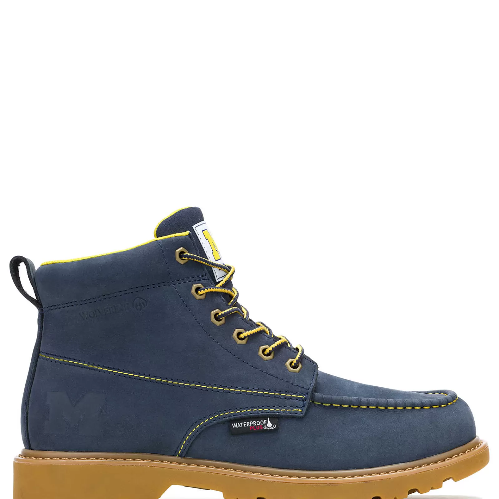 Wolverine X Valiant University Of Michigan Floorhand Moc Toe Work Boot Navy Sale